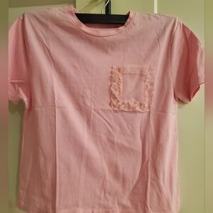 Zara Pink Tee with Ruffle Pocket Ladies Sz.Medium